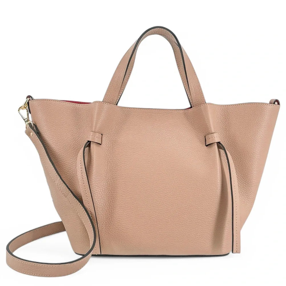 Sac cabas en cuir grainé RUBY Rose nude
