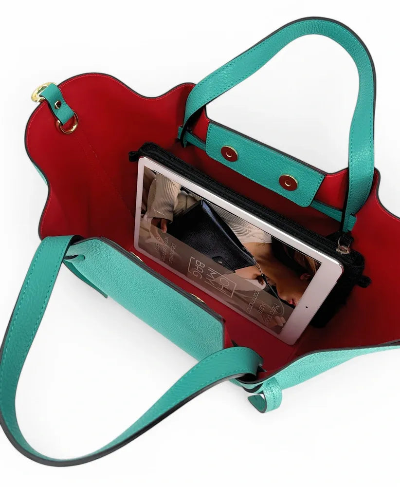 Sac cabas en cuir grainé RUBY Lagon