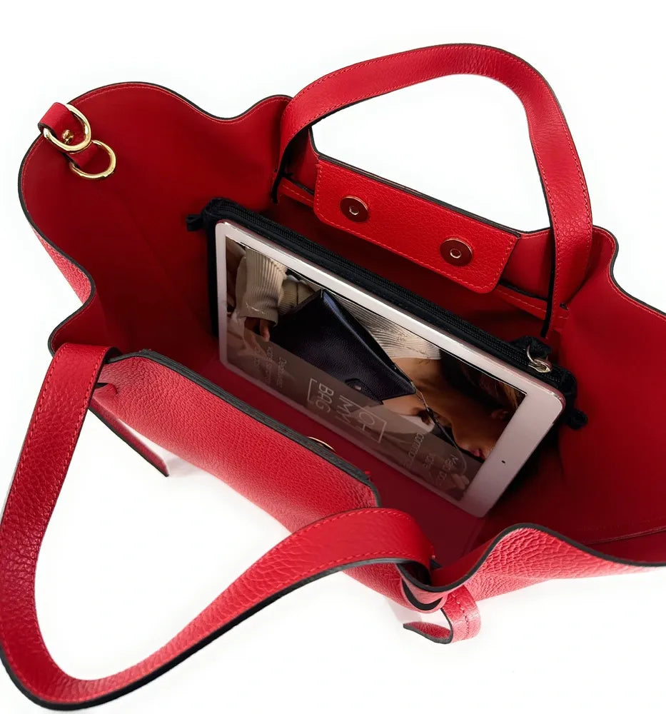 Sac cabas en cuir grainé RUBY Rouge garance