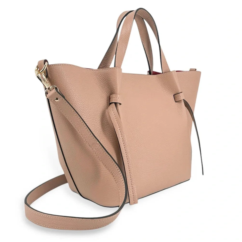 Sac cabas en cuir grainé RUBY Rose nude