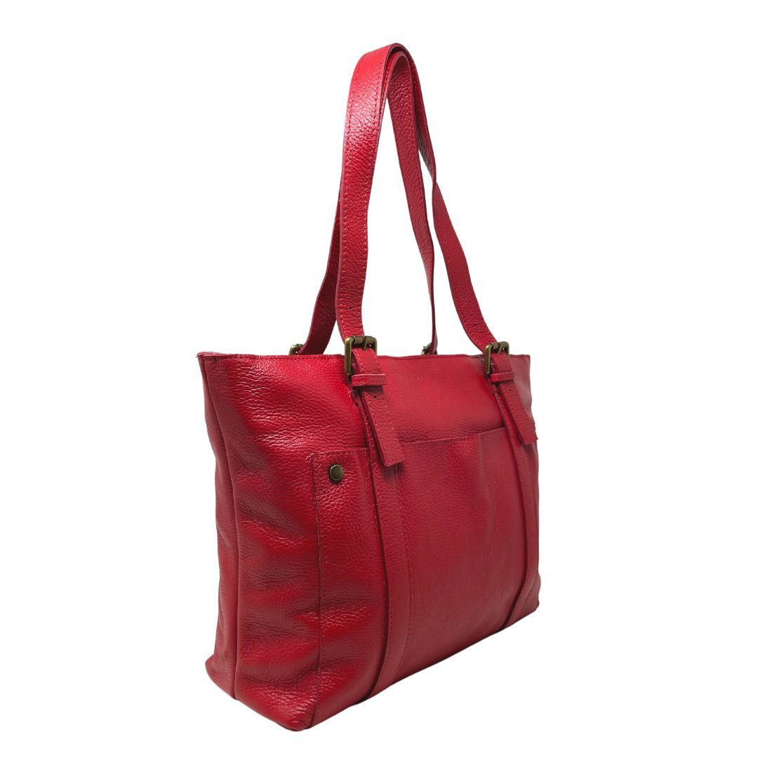 Sac cabas en cuir grainé TOKYO Rouge garance