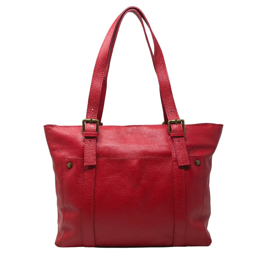 Sac cabas en cuir grainé TOKYO Rouge garance
