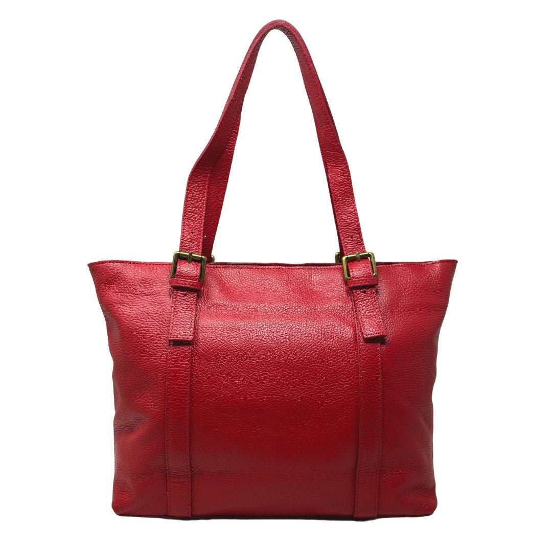 Sac cabas en cuir grainé TOKYO Rouge garance