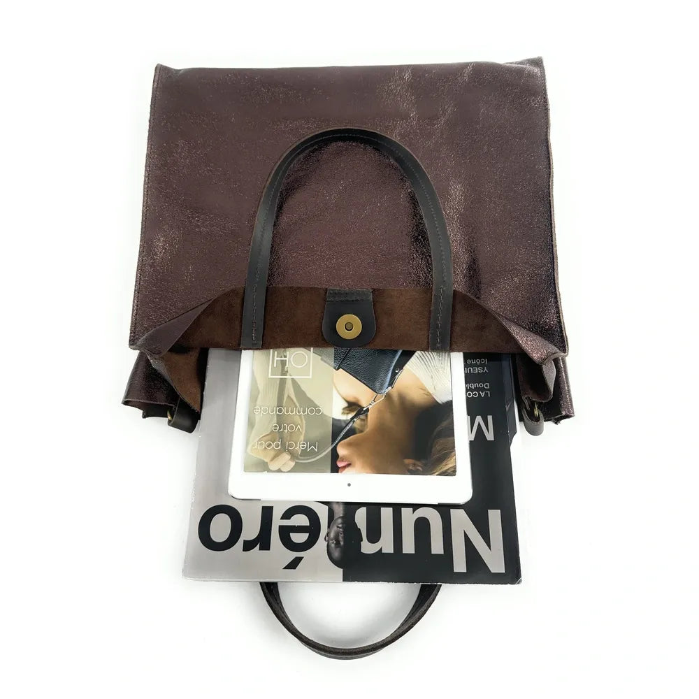 Sac cabas en cuir irisé SILVER Chocolat irisé