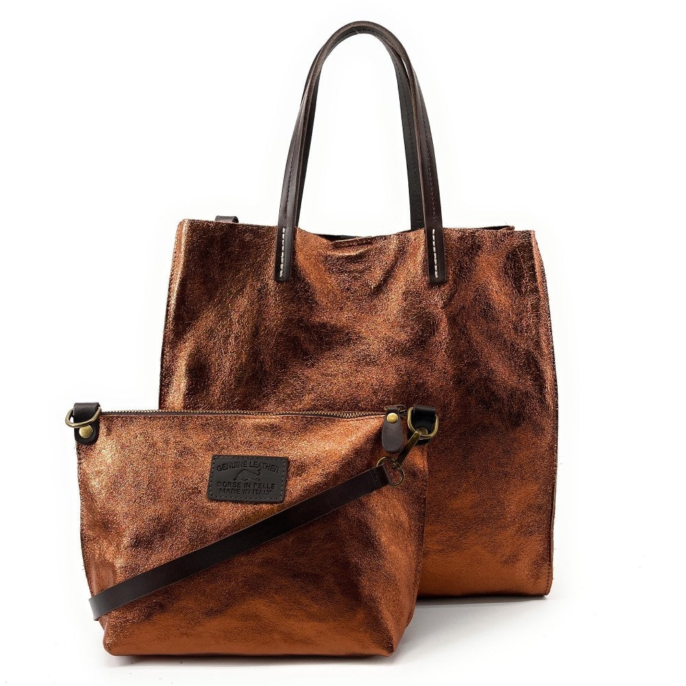 Sac cabas en cuir irisé SILVER Bronze