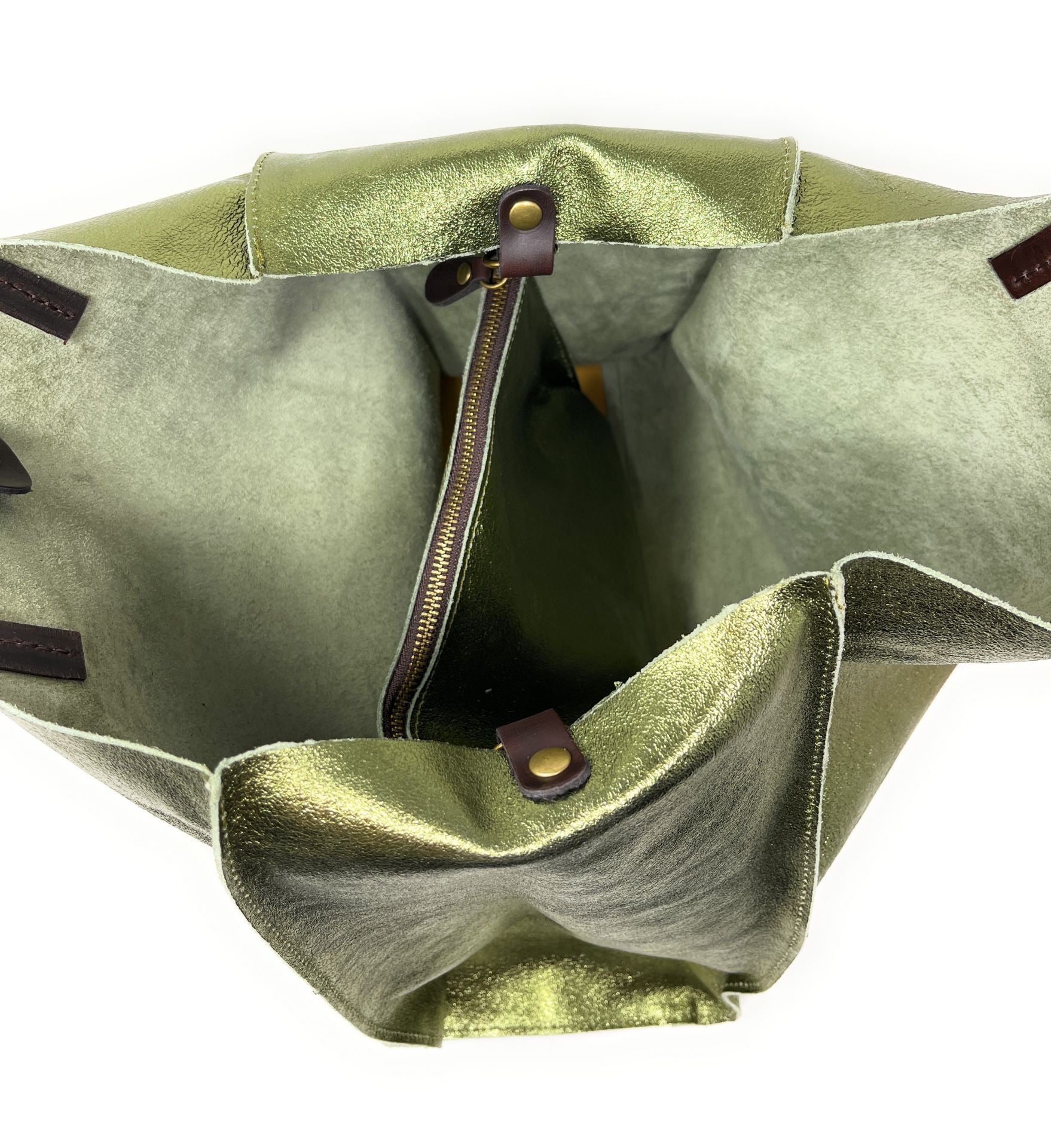 Sac cabas en cuir irisé SILVER Kaki irisé