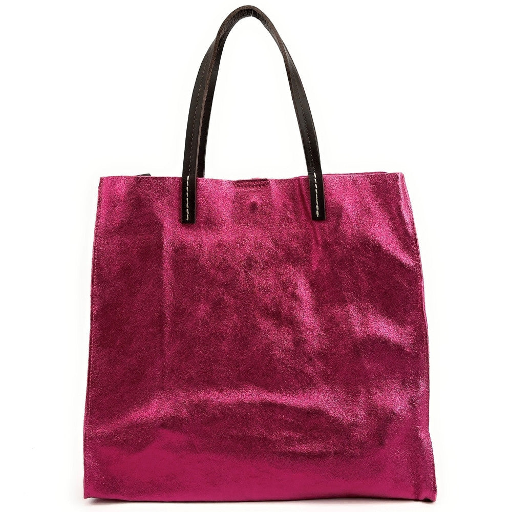 Sac cabas en cuir irisé SILVER Fuchsia irisé