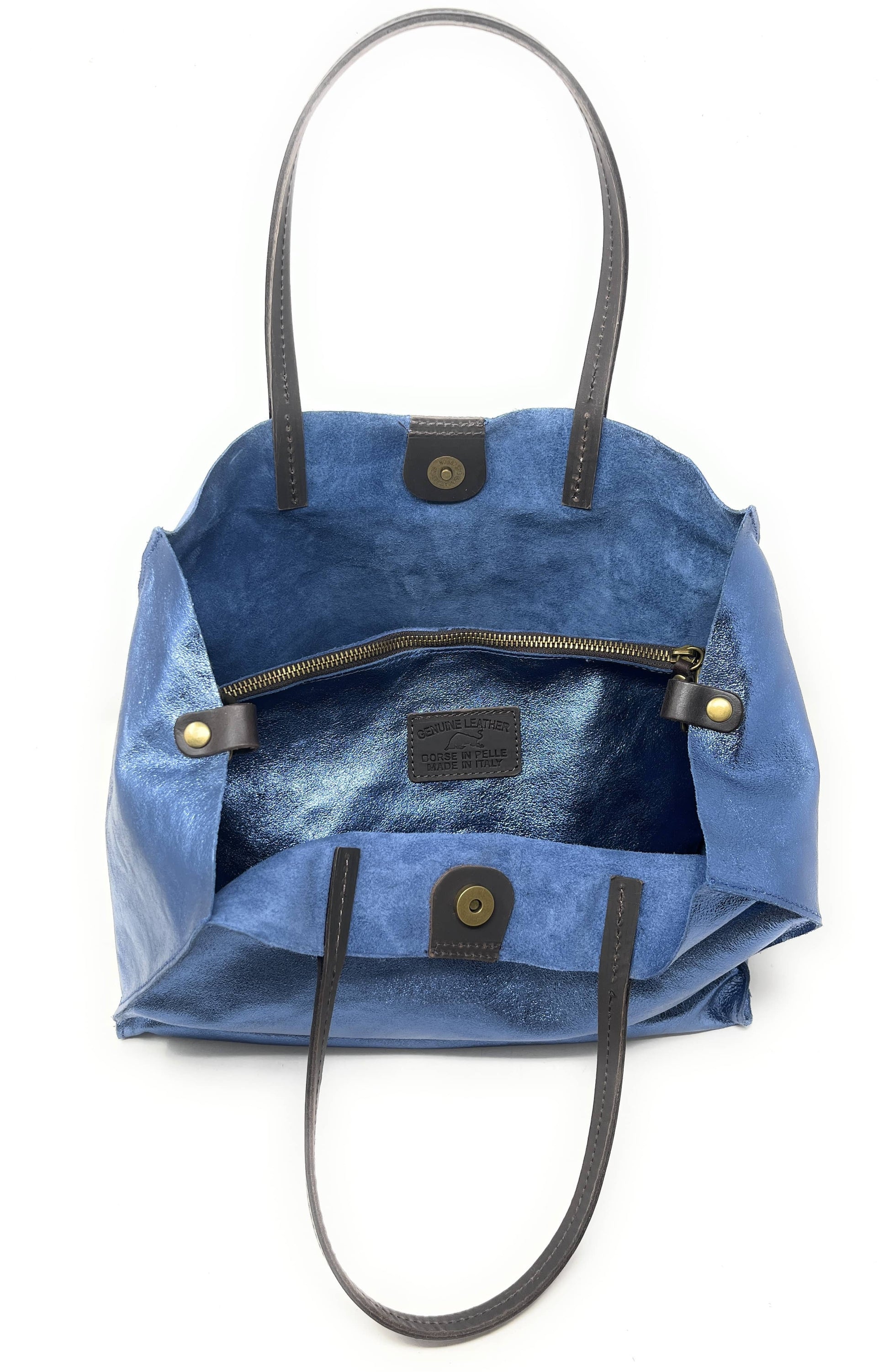 Sac cabas en cuir irisé SILVER Bleu céleste