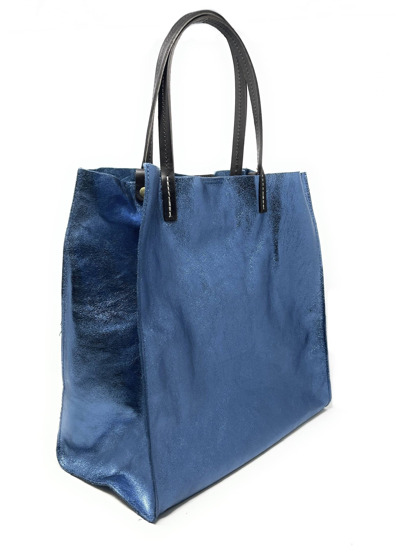 Sac cabas en cuir irisé SILVER Bleu céleste