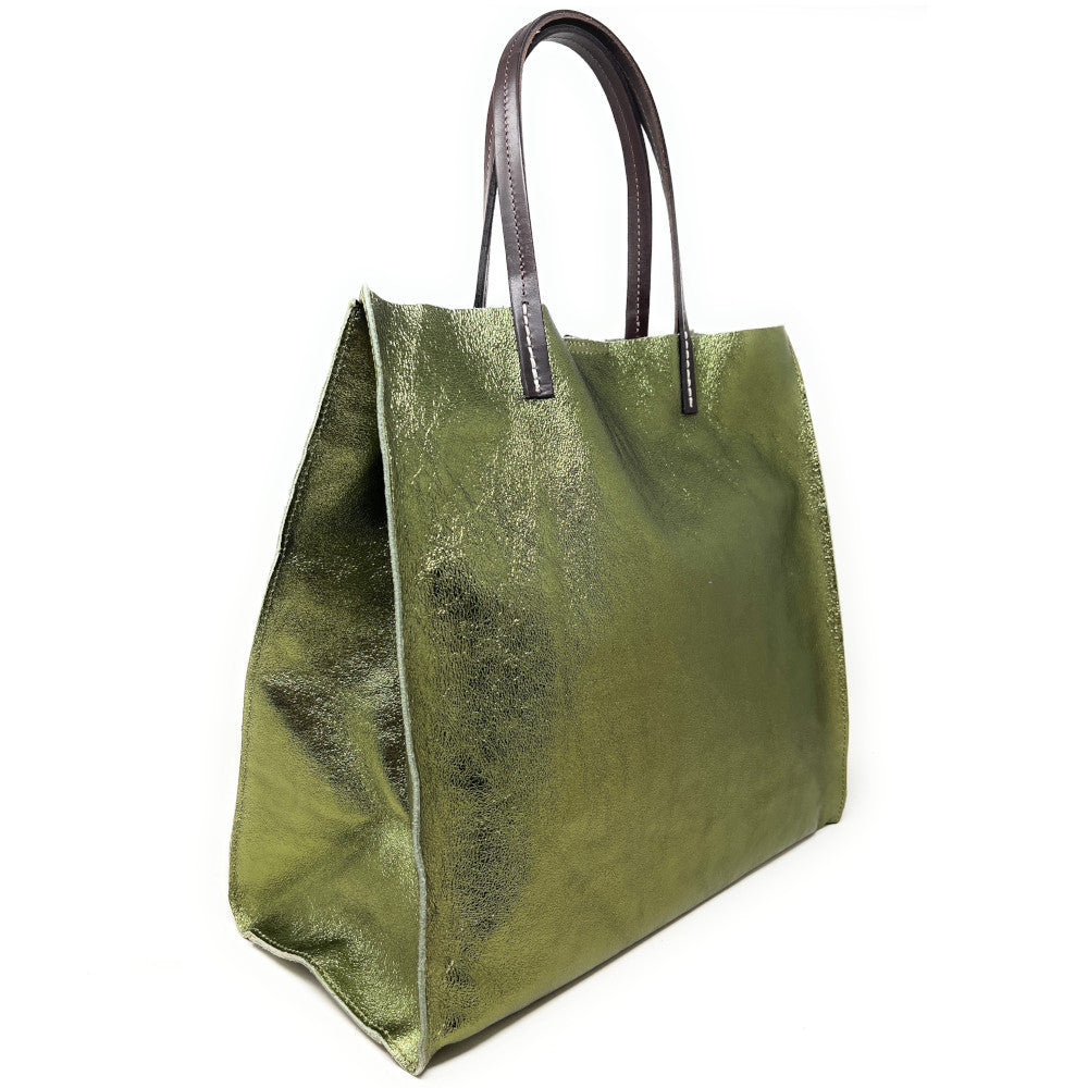 Sac cabas en cuir irisé SILVER Kaki irisé