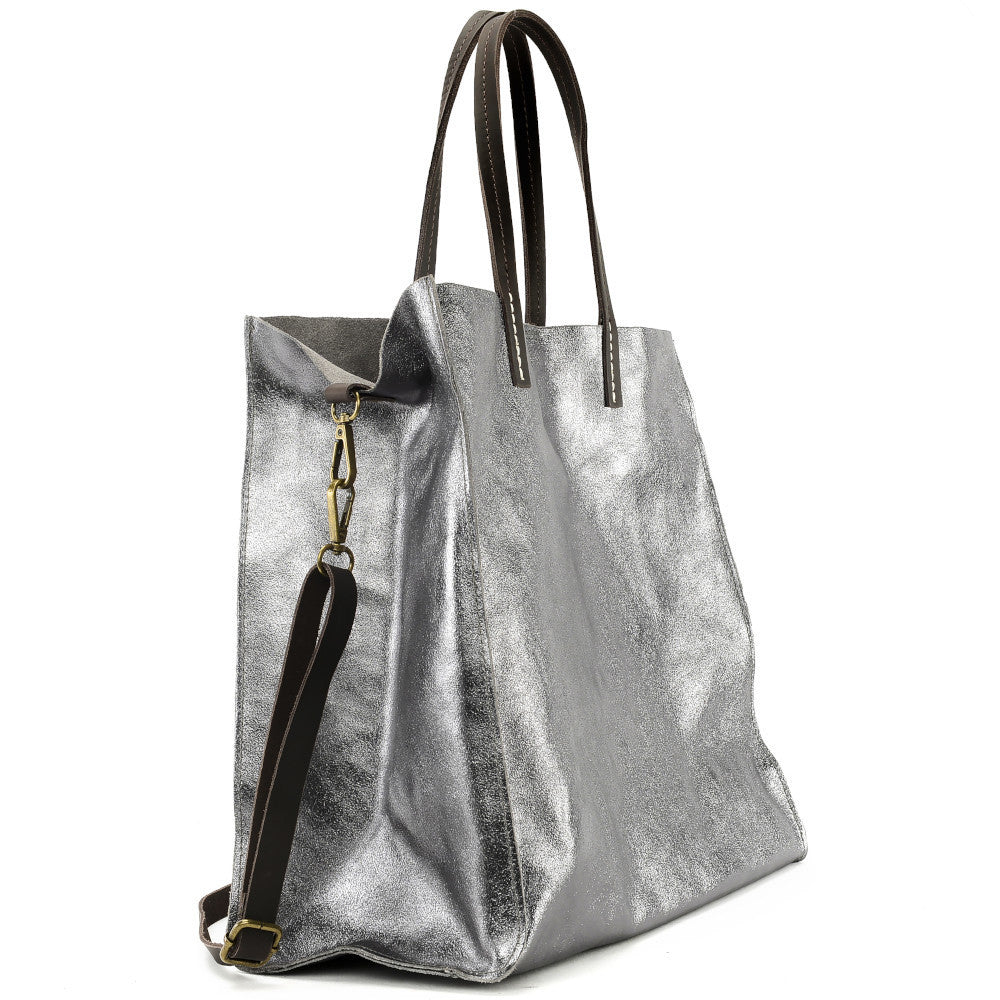 Sac cabas en cuir irisé SILVER Argent foncé