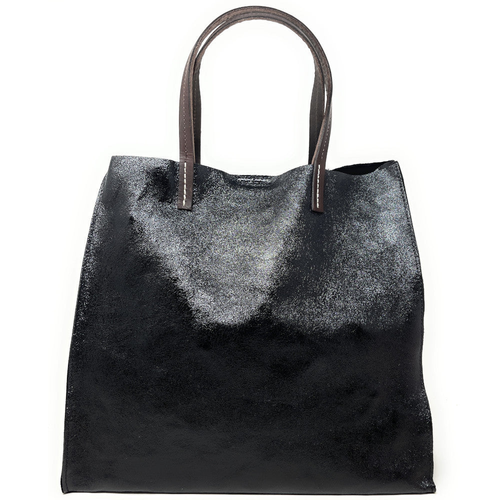 Sac cabas en cuir irisé SILVER Noir irisé
