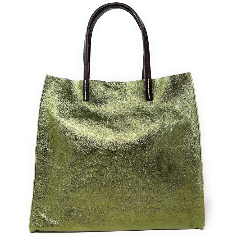 Sac cabas en cuir irisé SILVER Kaki irisé