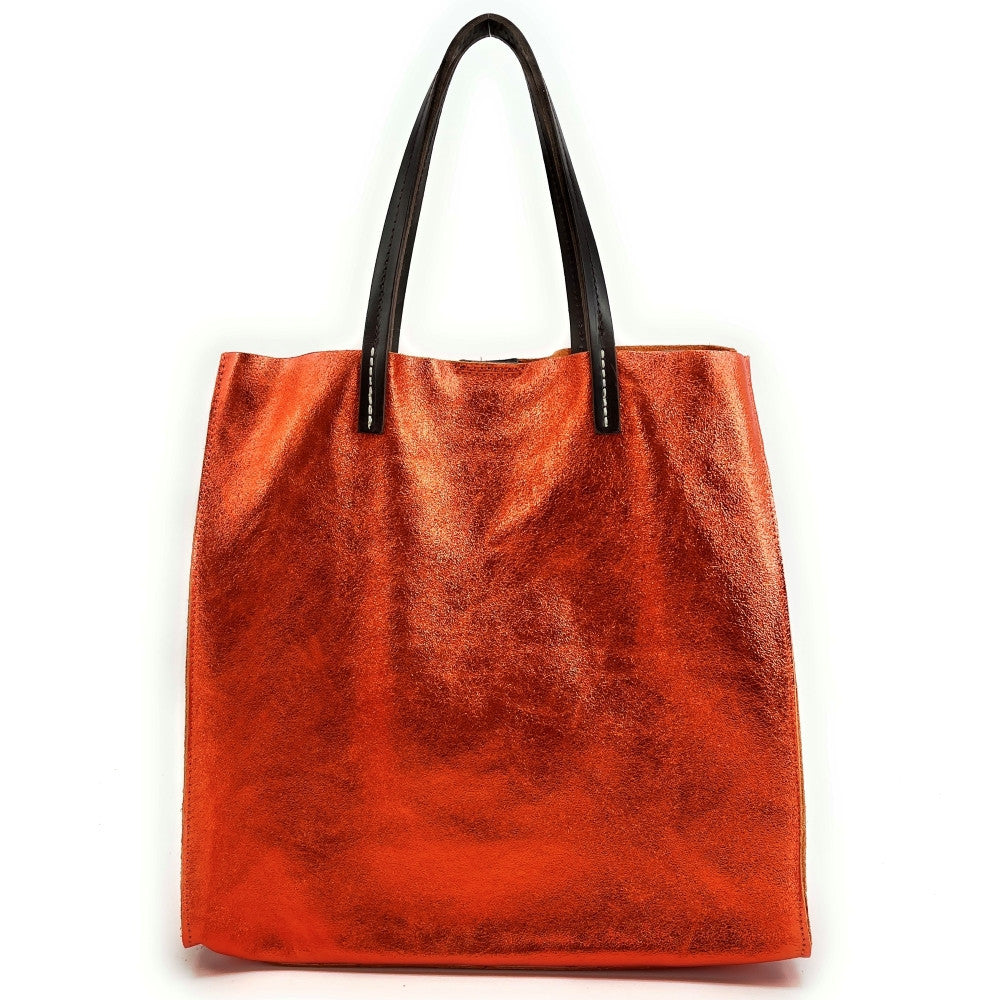 Sac cabas en cuir irisé SILVER Orange irisé