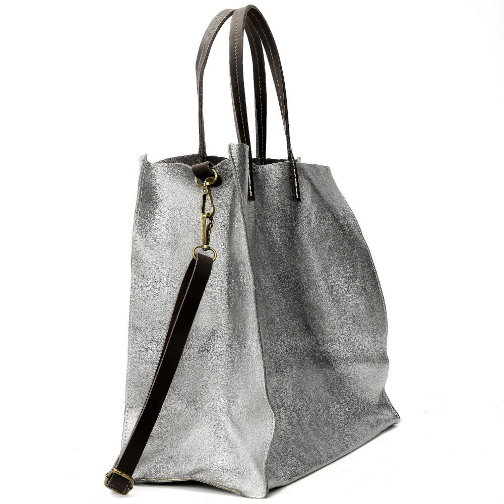 Sac cabas en cuir irisé SILVER Argent clair