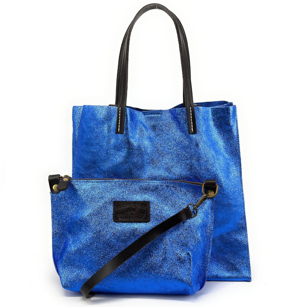 Sac cabas en cuir irisé SILVER Bleu roi irisé