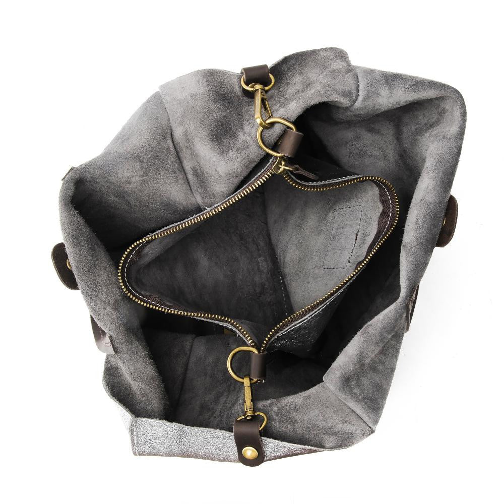 Sac cabas en cuir irisé SILVER Argent clair