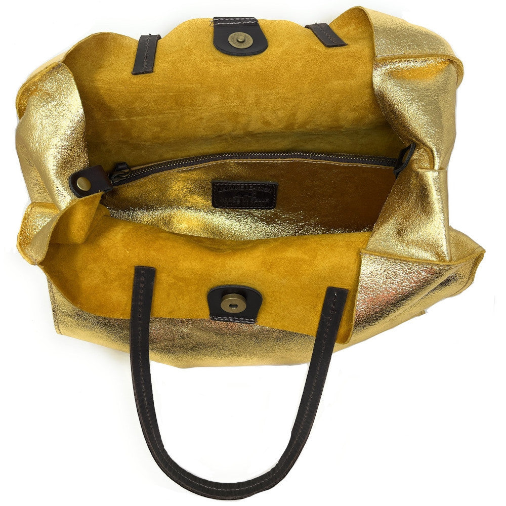 Sac cabas en cuir irisé SILVER Or pâle