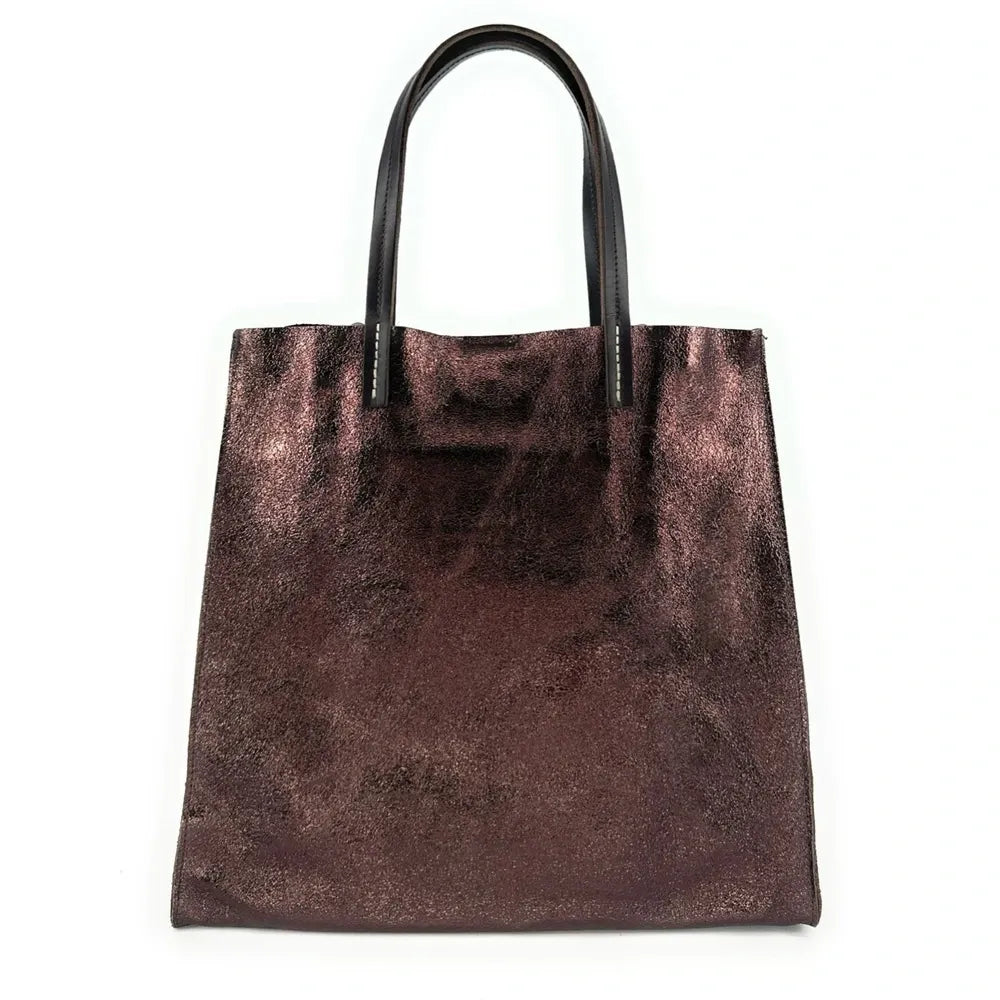 Sac cabas en cuir irisé SILVER Chocolat irisé