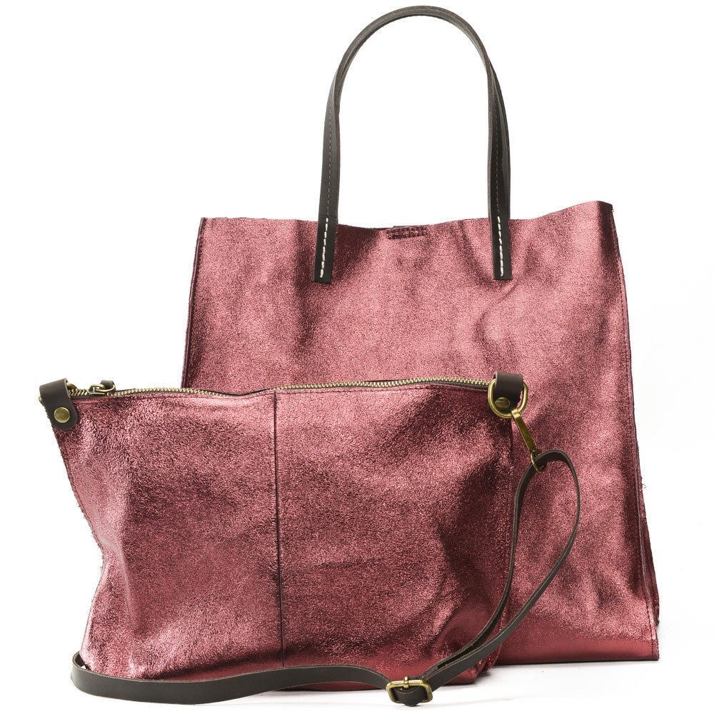 Sac cabas en cuir irisé SILVER Framboise irisé