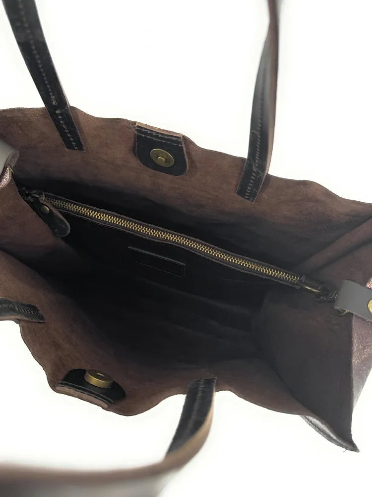 Sac cabas en cuir irisé SILVER Chocolat irisé