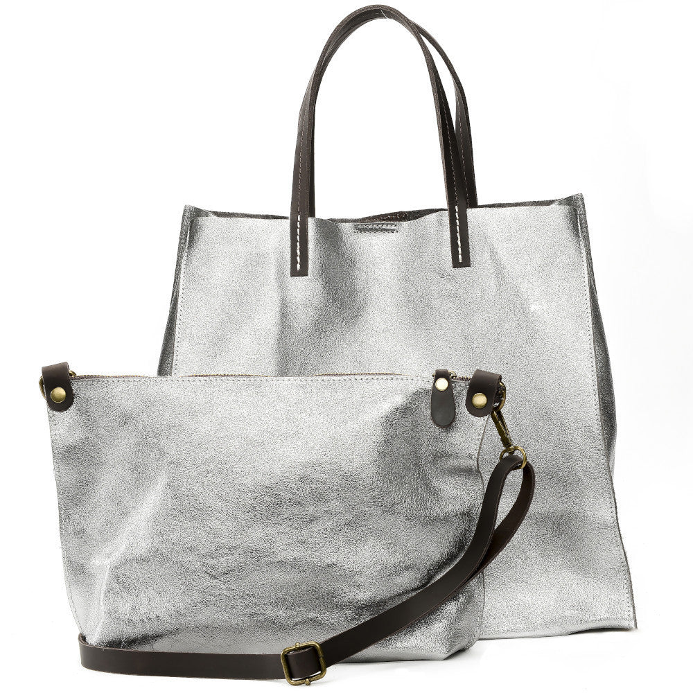 Sac cabas en cuir irisé SILVER Argent clair