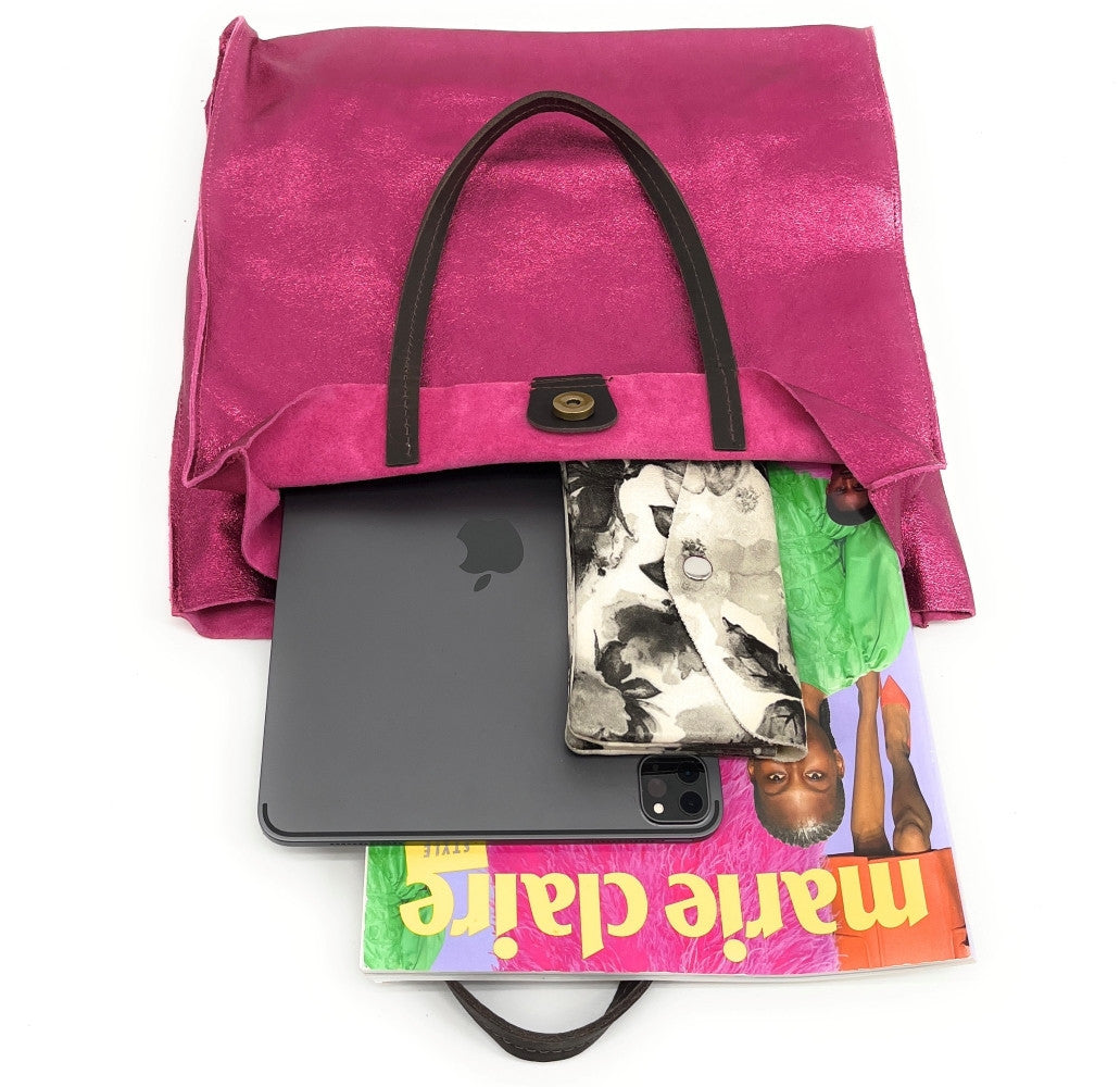 Sac cabas en cuir irisé SILVER Fuchsia irisé