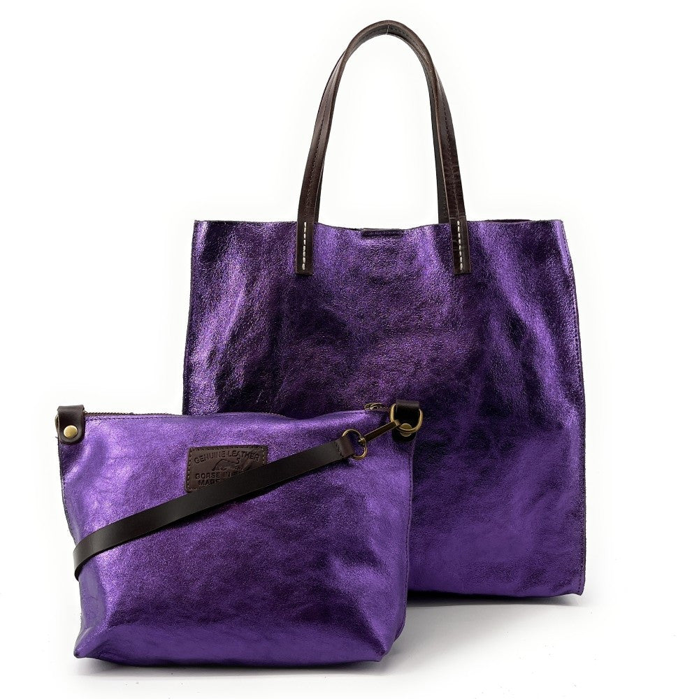 Sac cabas en cuir irisé SILVER Améthyste
