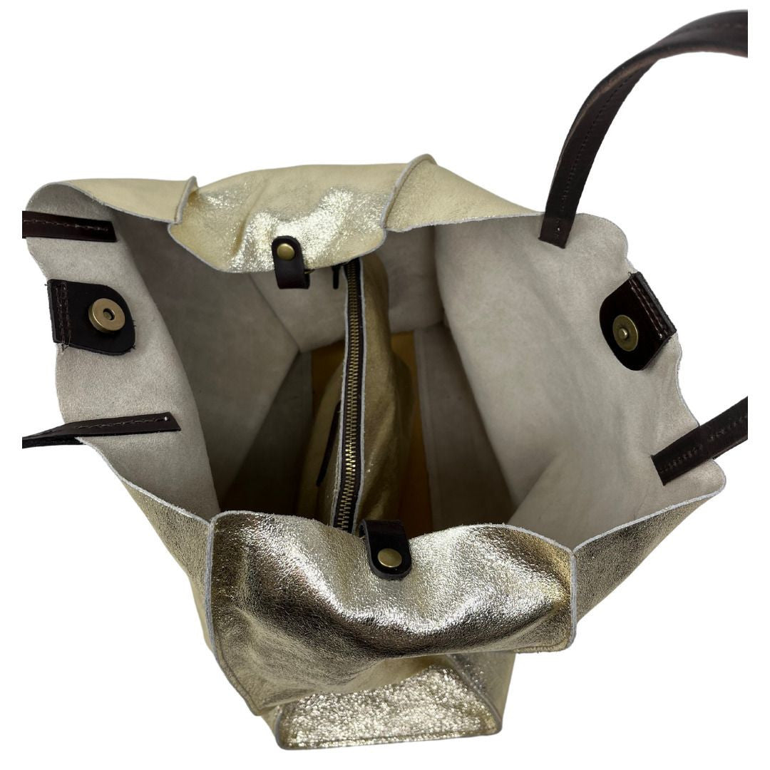 Sac cabas en cuir irisé SILVER Or vieilli