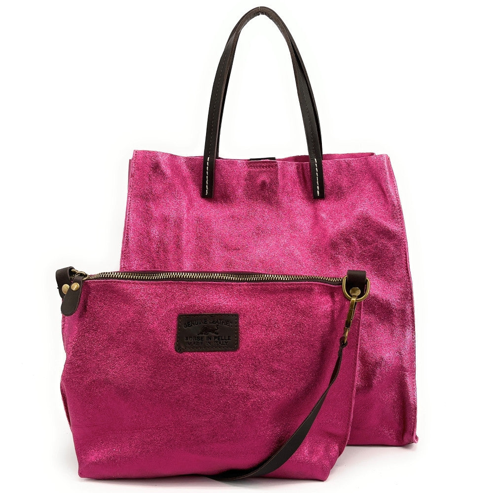 Sac cabas en cuir irisé SILVER Fuchsia irisé