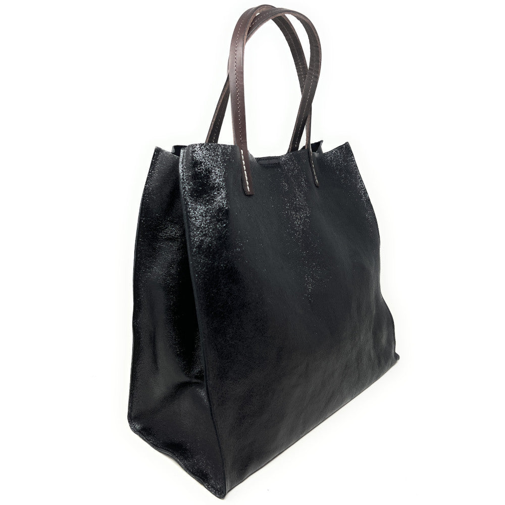 Sac cabas en cuir irisé SILVER Noir irisé