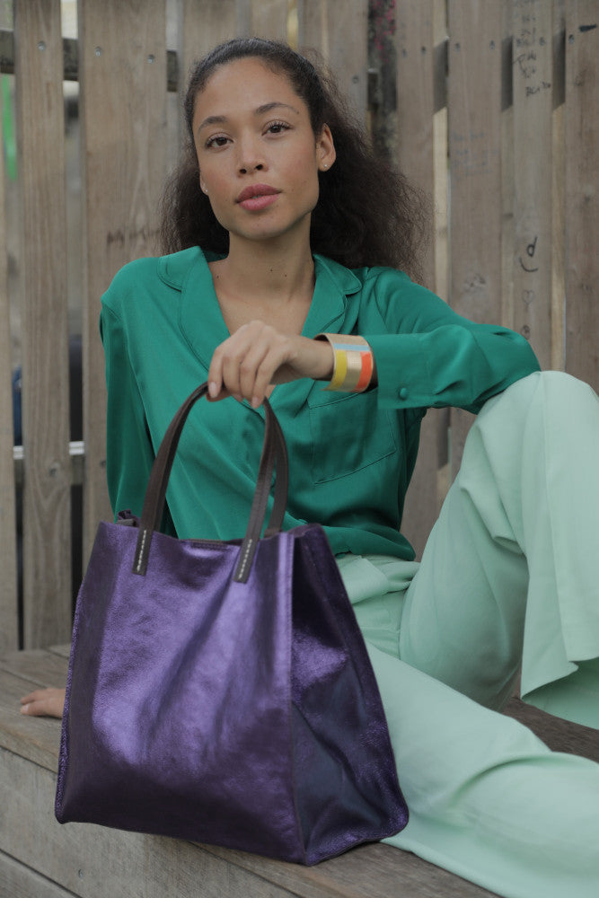 Sac cabas en cuir irisé SILVER Améthyste