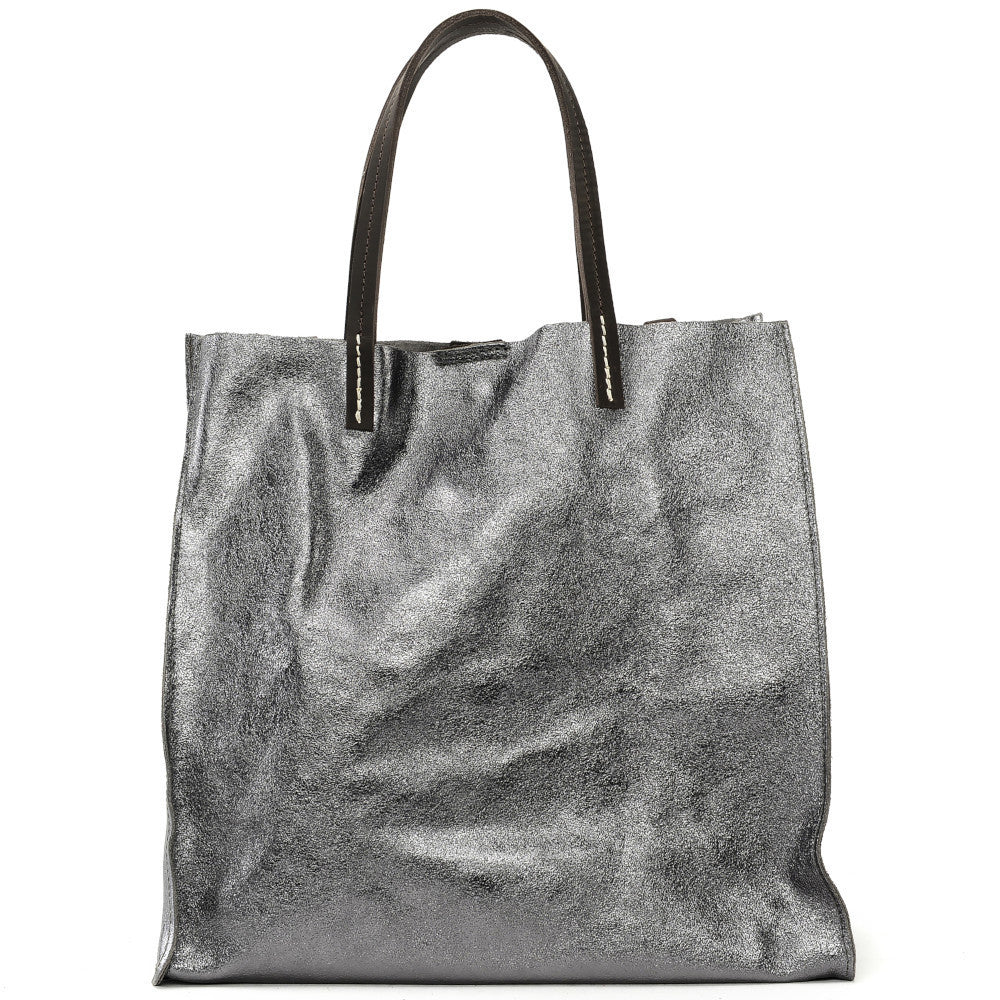 Sac cabas en cuir irisé SILVER Argent foncé