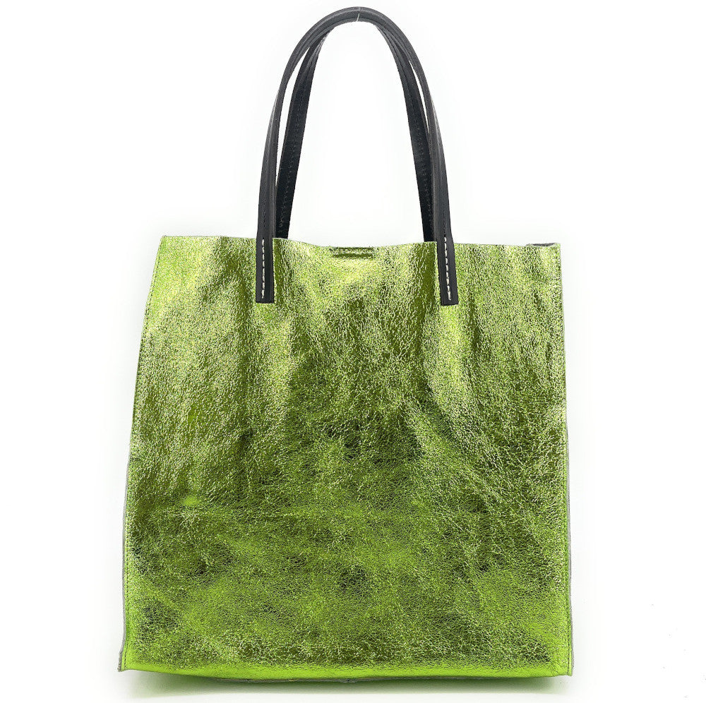 Sac cabas en cuir irisé SILVER Vert anis irisé