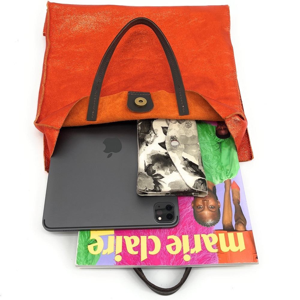 Sac cabas en cuir irisé SILVER Orange irisé