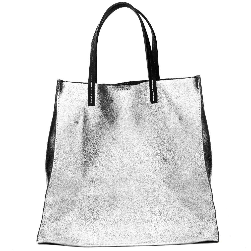 Sac cabas en cuir irisé SILVER Argent clair