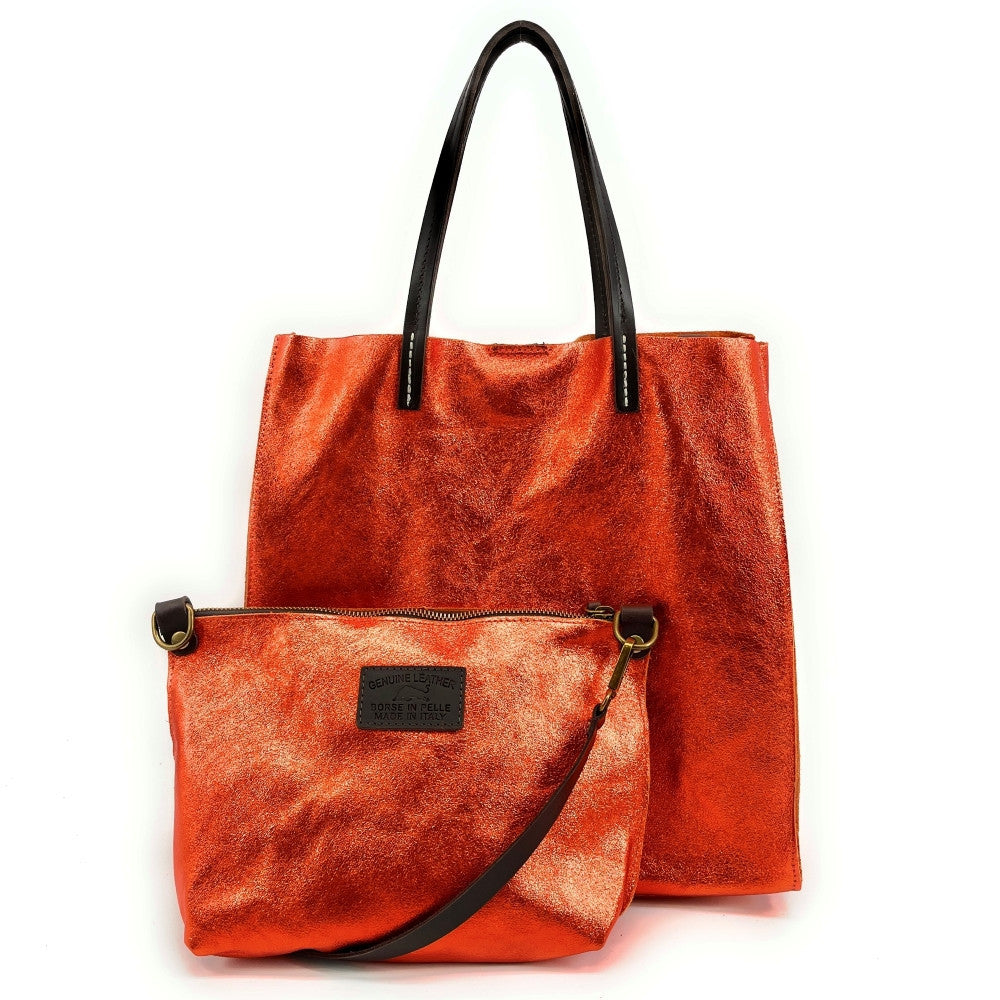 Sac cabas en cuir irisé SILVER Orange irisé