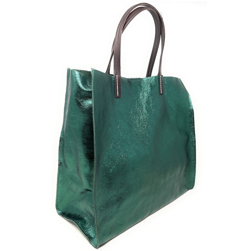 Sac cabas en cuir irisé SILVER Vert canard irisé