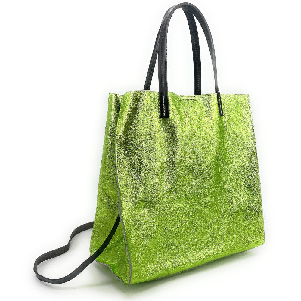 Sac cabas en cuir irisé SILVER Vert anis irisé
