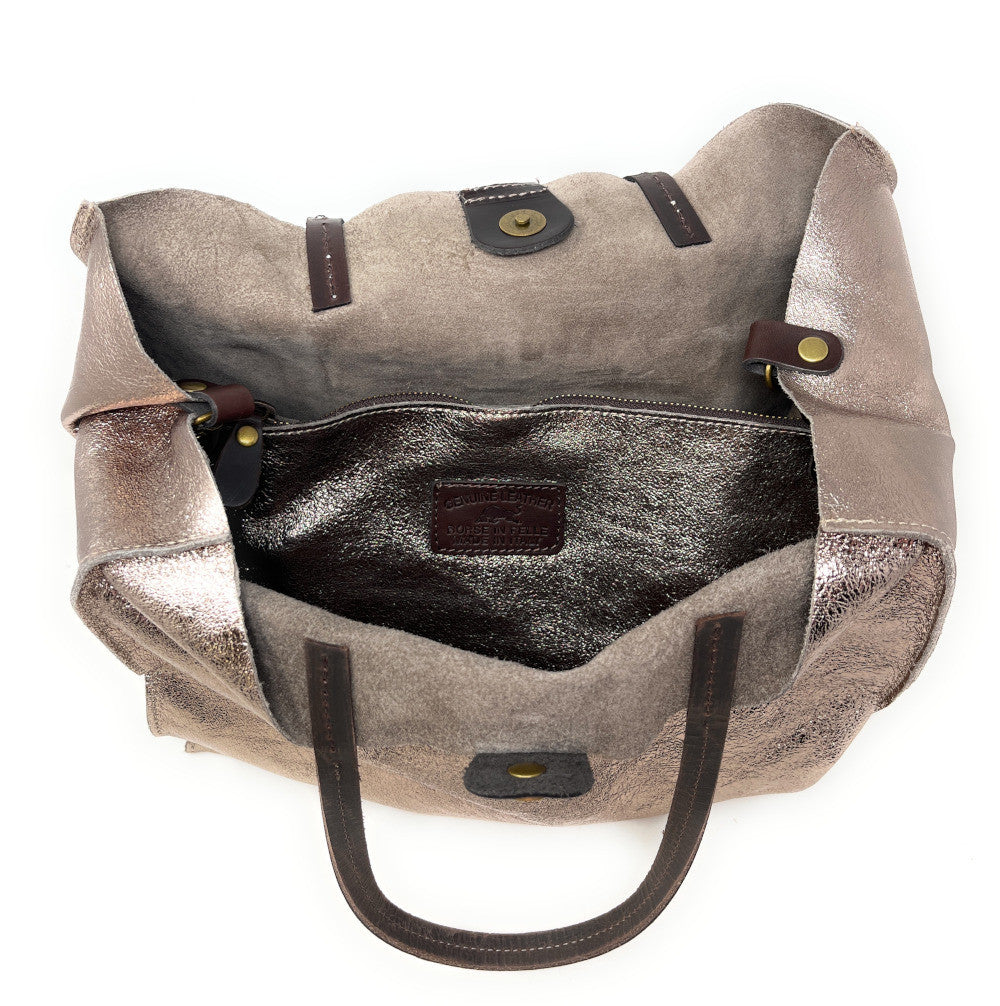 Sac cabas en cuir irisé SILVER Champagne irisé
