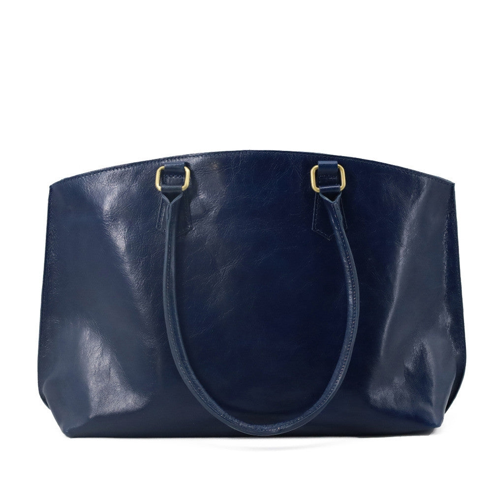 Grand sac cabas en cuir lisse GREENWICH Bleu marine