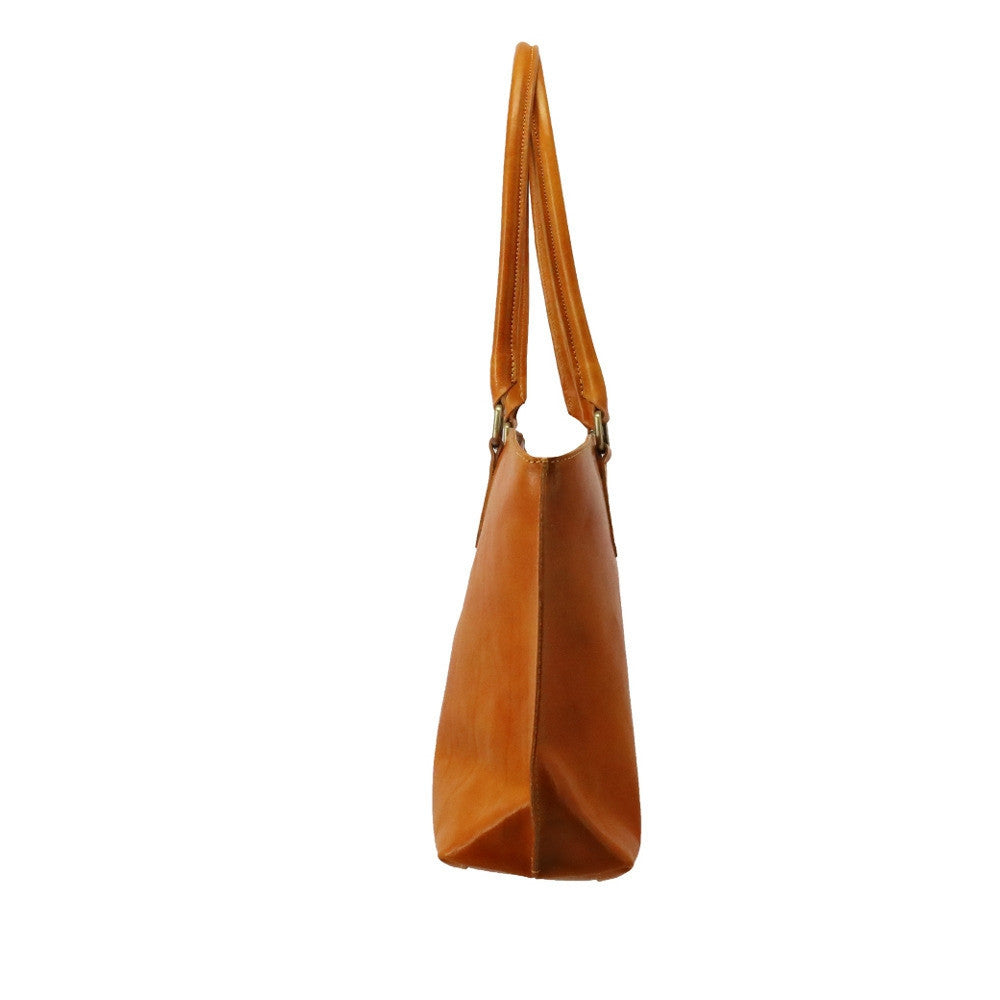 Grand sac cabas en cuir lisse GREENWICH Jaune Moutarde