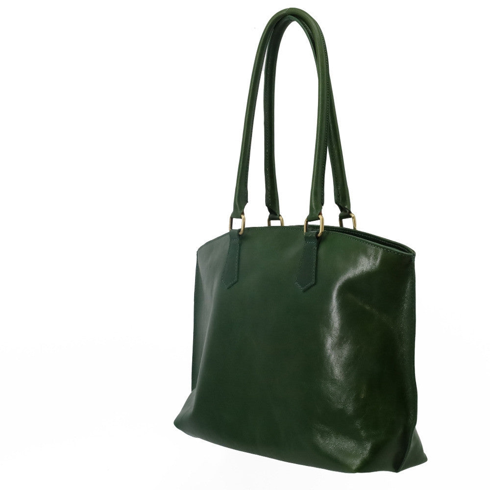 Grand sac cabas en cuir lisse GREENWICH Vert forêt