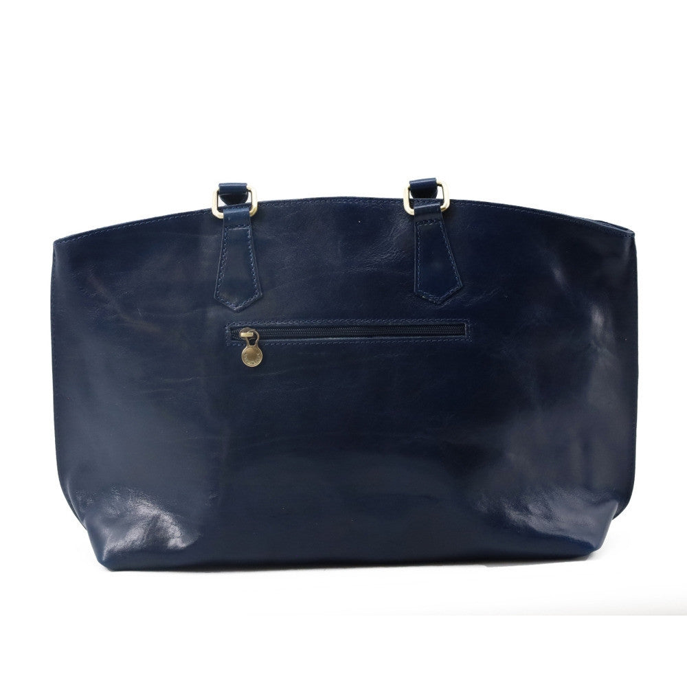 Grand sac cabas en cuir lisse GREENWICH Bleu marine