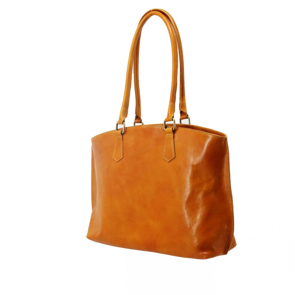 Grand sac cabas en cuir lisse GREENWICH Jaune Moutarde