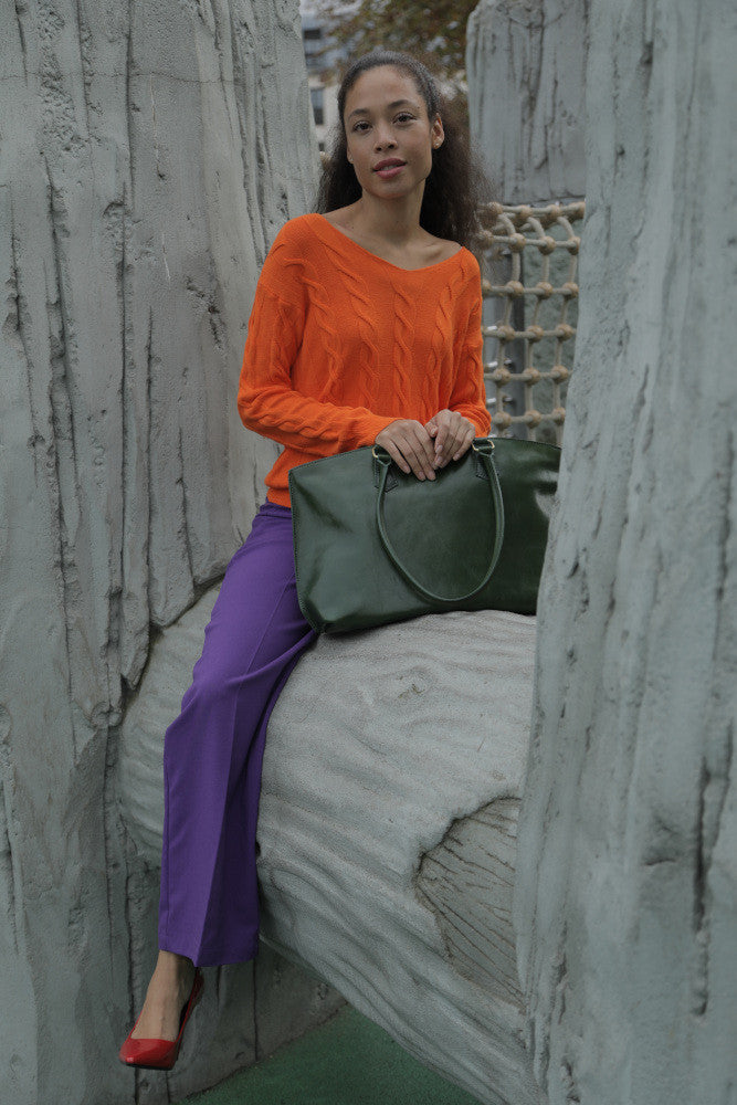 Grand sac cabas en cuir lisse GREENWICH Vert forêt