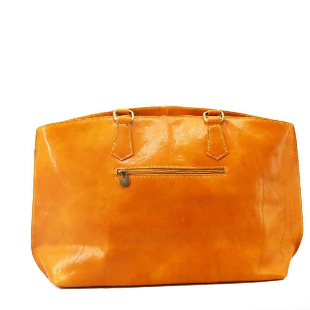 Grand sac cabas en cuir lisse GREENWICH Jaune Moutarde