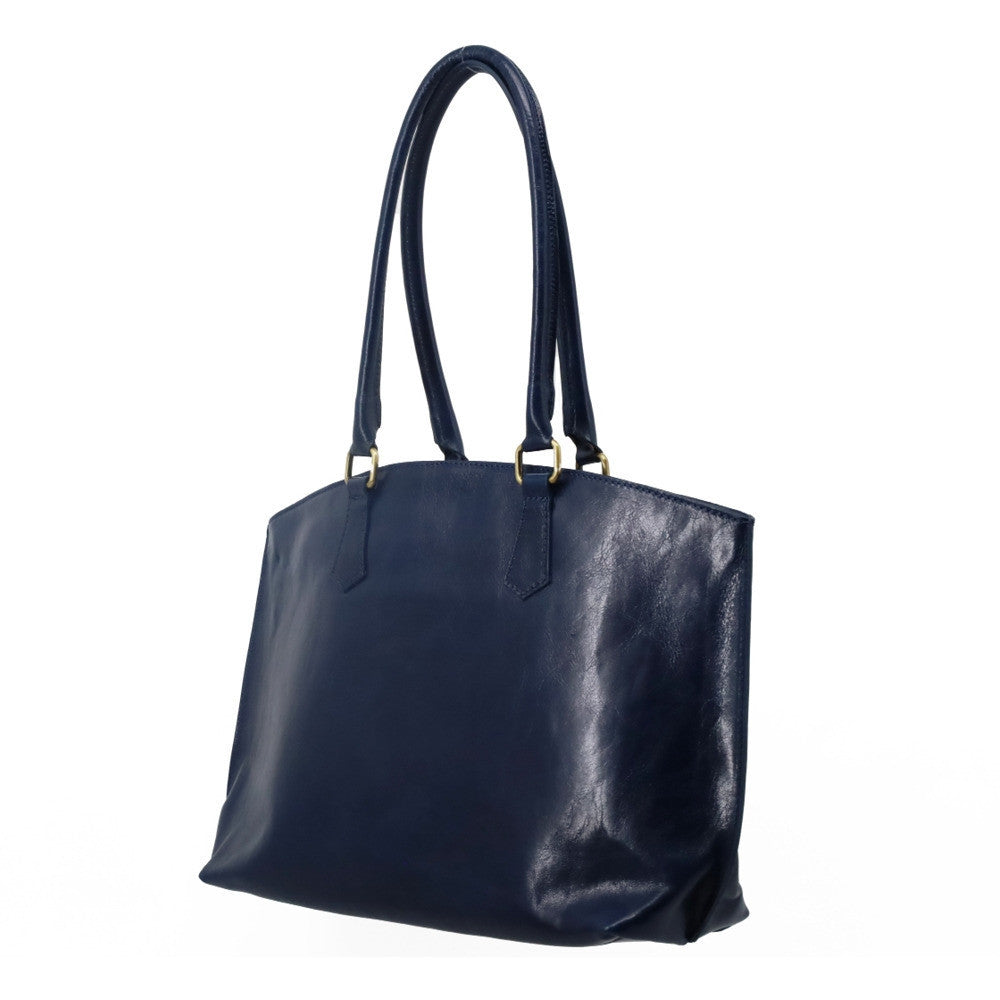 Grand sac cabas en cuir lisse GREENWICH Bleu marine