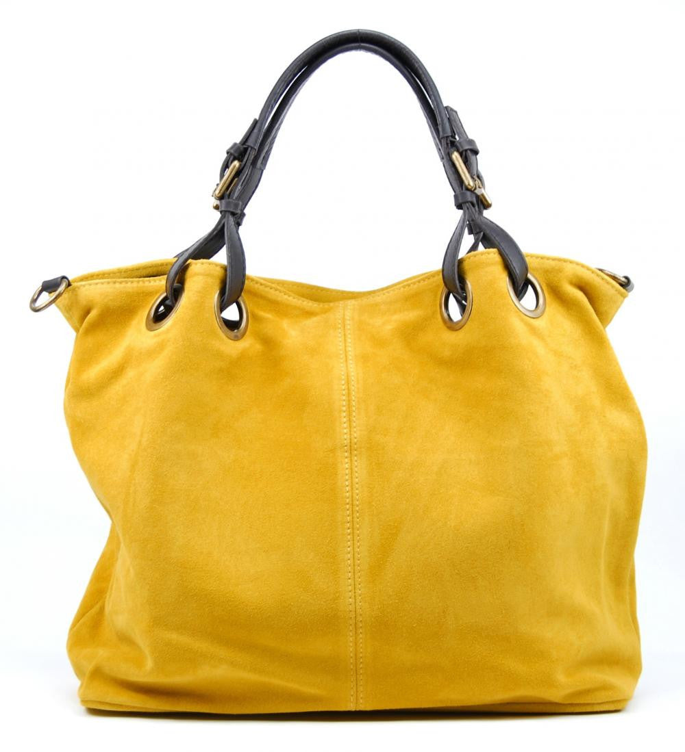Sac cabas en croûte de cuir OPERA Jaune Moutarde