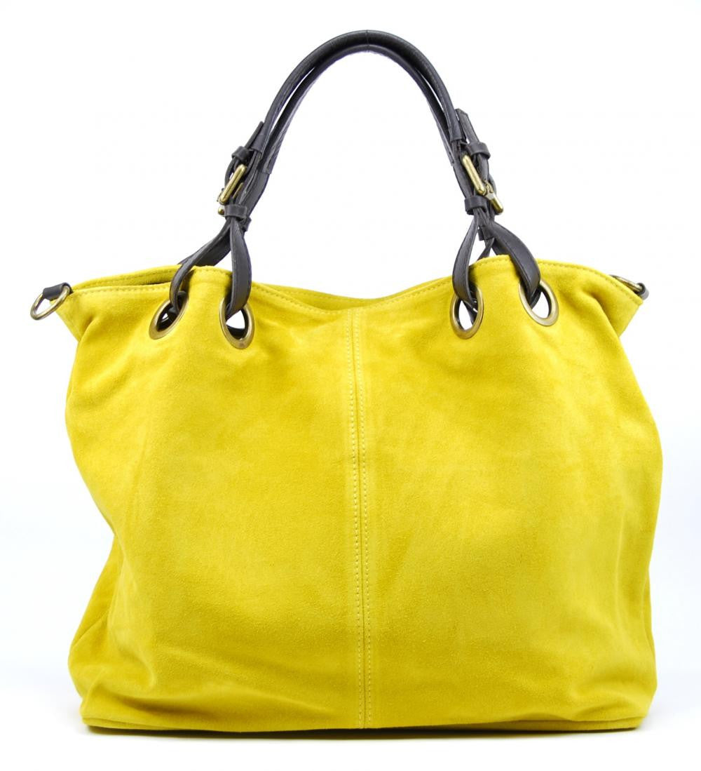 Sac cabas en croûte de cuir OPERA Jaune tournesol